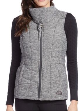 The North Face Vest Womens Medium Gray Quilted Funnel Neck Stretch Insulated